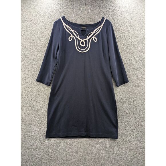 Talbots Women's size Large Navy Blue Sheath Dress 3/4 Sleeve Cotton - Picture 1 of 11